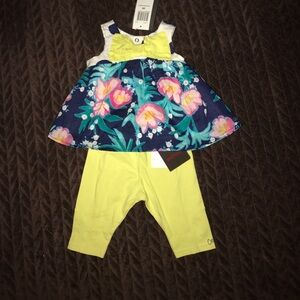 Catimini outfit floral green blue 6 months bow